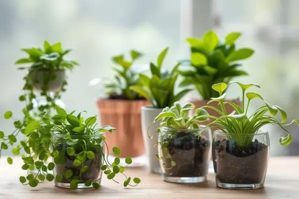 Mini jardim em potes de vidro